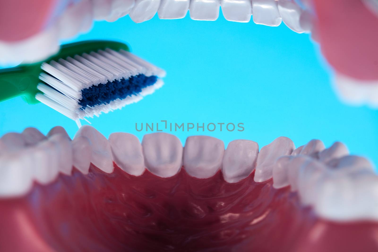 Dentist equipment on blue background