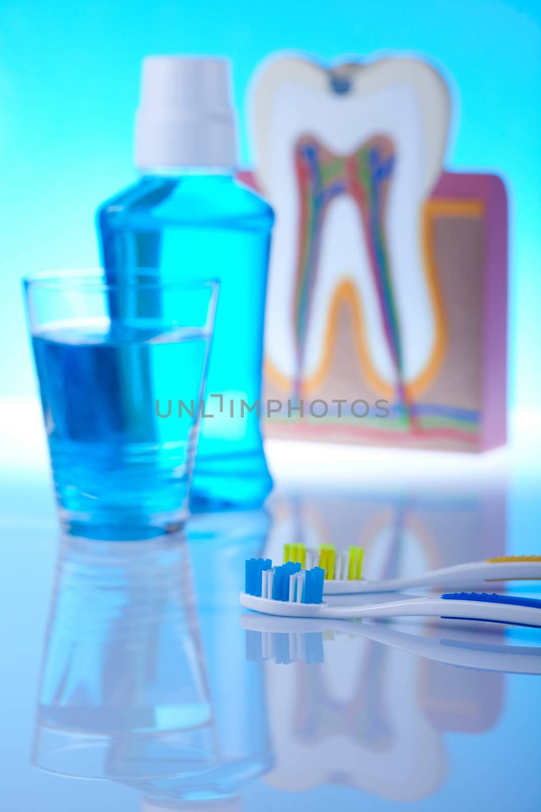 Dental tools, bright colorful tone concept