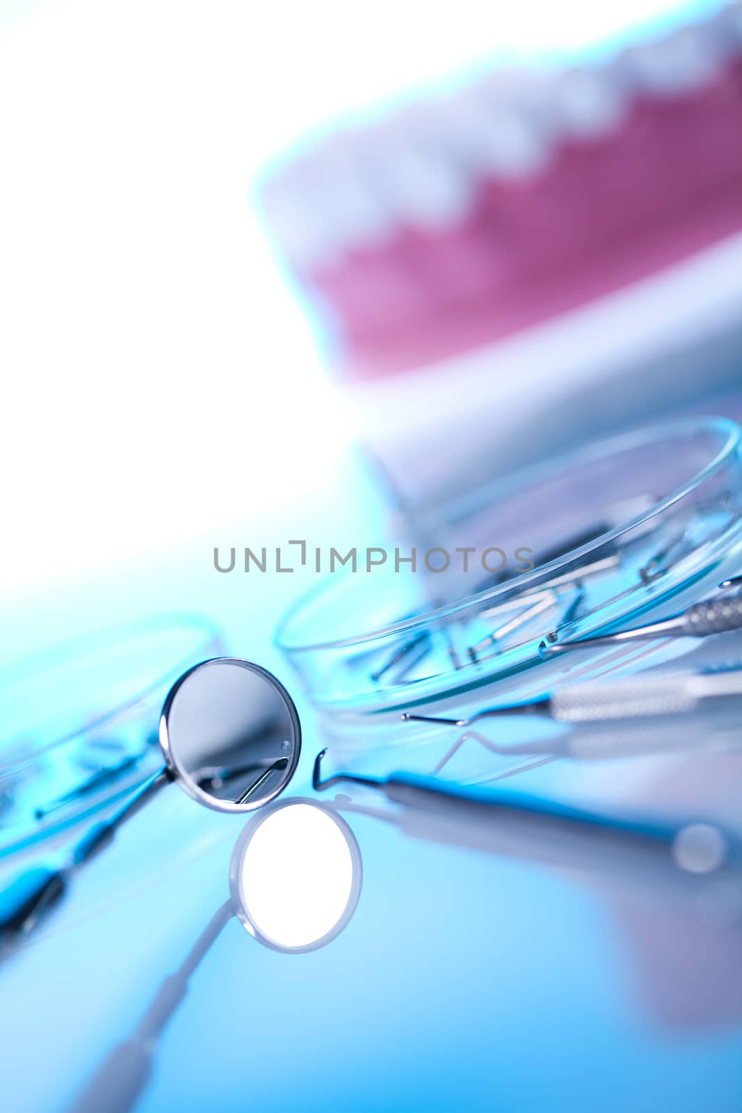 Dental tools, bright colorful tone concept