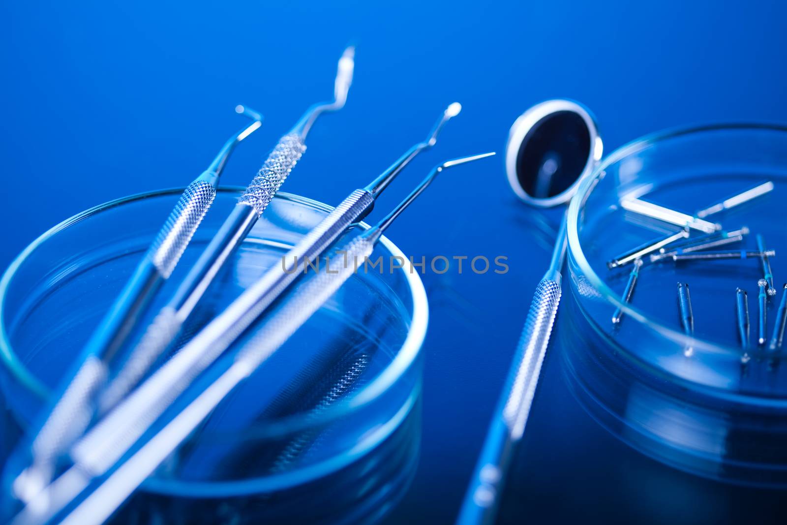 Dental instruments and tools in a dentists office