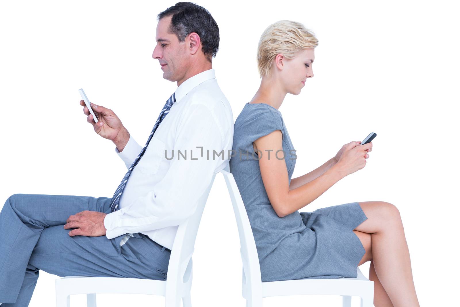 business people having phone call on white background