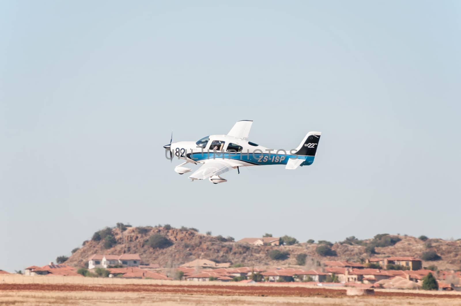 BLOEMFONTEIN, SOUTH AFRICA - MAY 29, 2015: Beechcraft A36 taking off. The Presidents Trophy Air Race was held at the Tempe Airport from 28 to 30 May 2015. More than 100 light aircraft participated