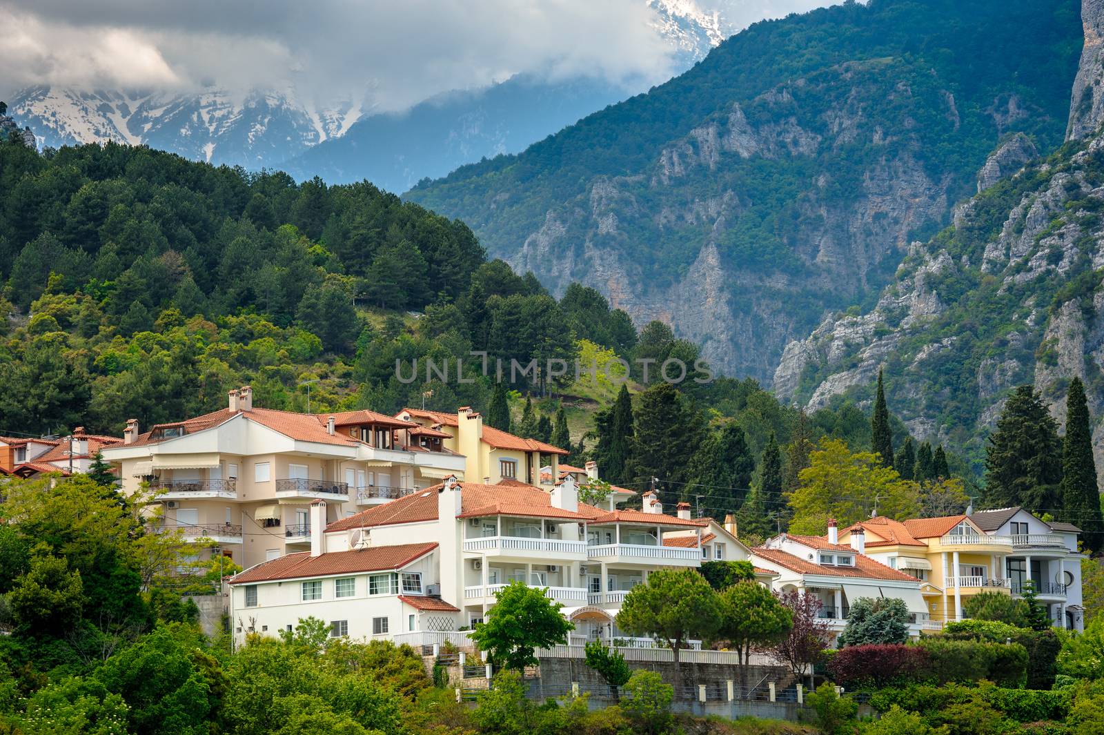 Litohoro town near Mount Olympus in Greece by starush