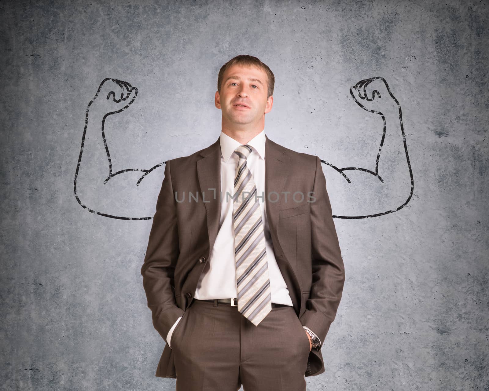 Businessman with strong arms drawn in pencil by cherezoff