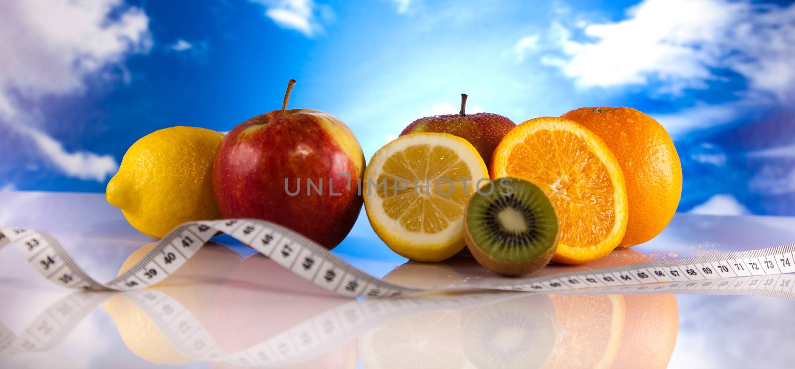 Vegetable, Fruits and fitness, bright colorful tone concept