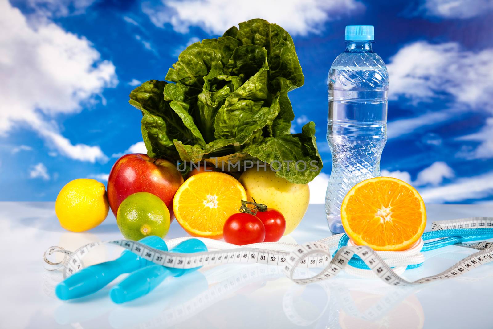 Healthy lifestyle concept, vitamins, bright colorful tone