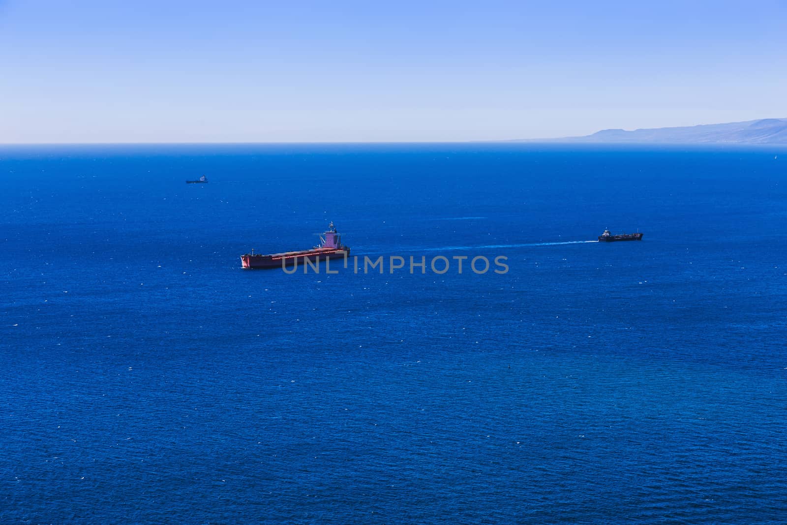 Empty container cargo ship vessels and in the open Atlantic ocean