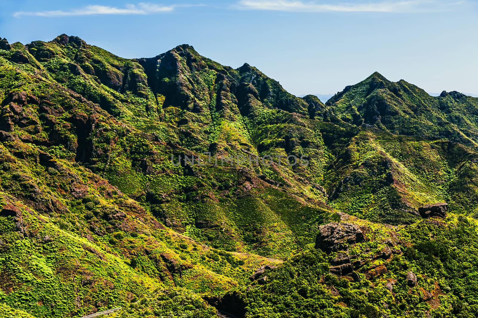 Green mountains or rock and sky with clouds landscape in Tenerife Canary island, Spain