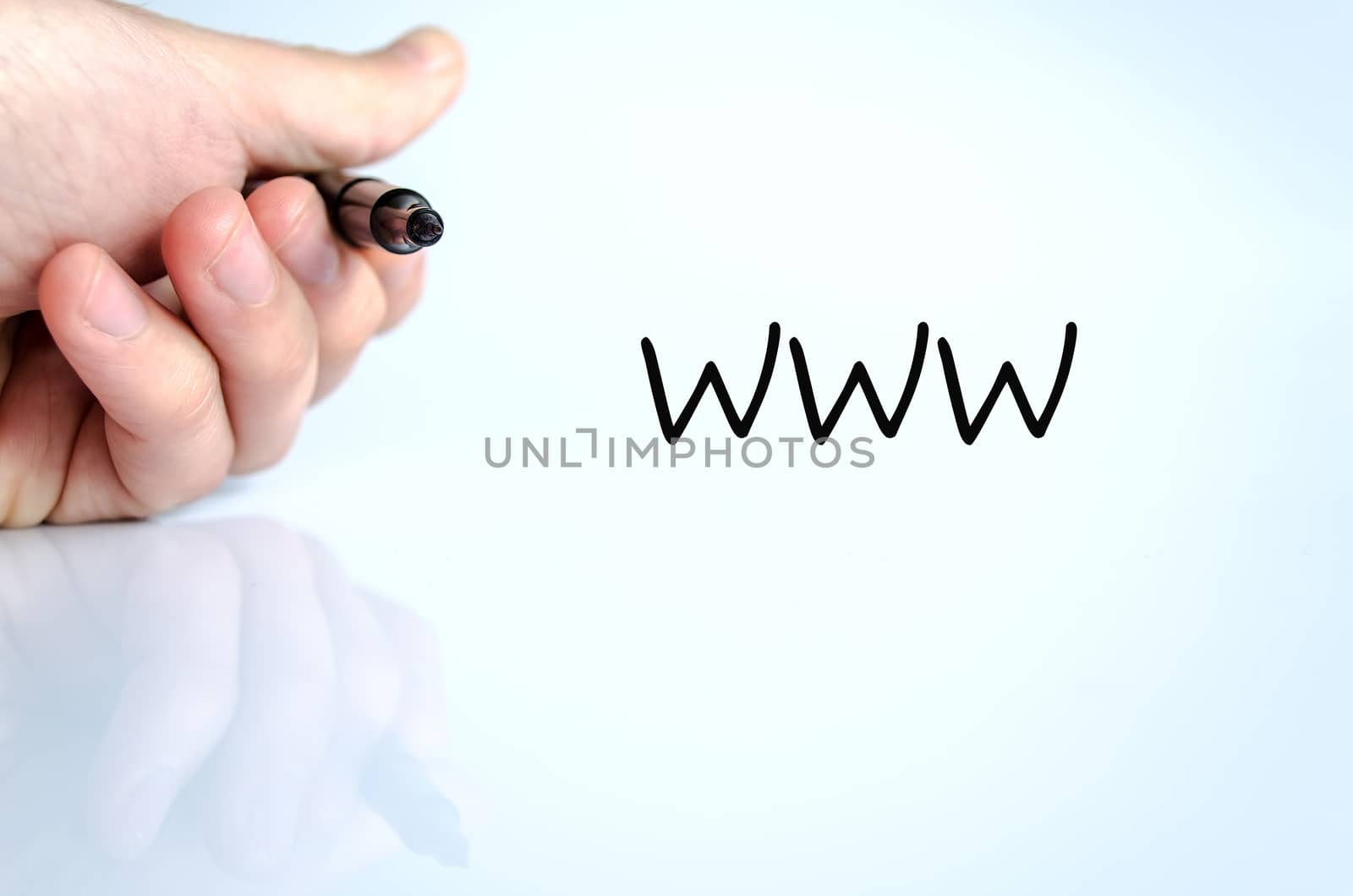 Pen in the hand isolated over white background WWW concept