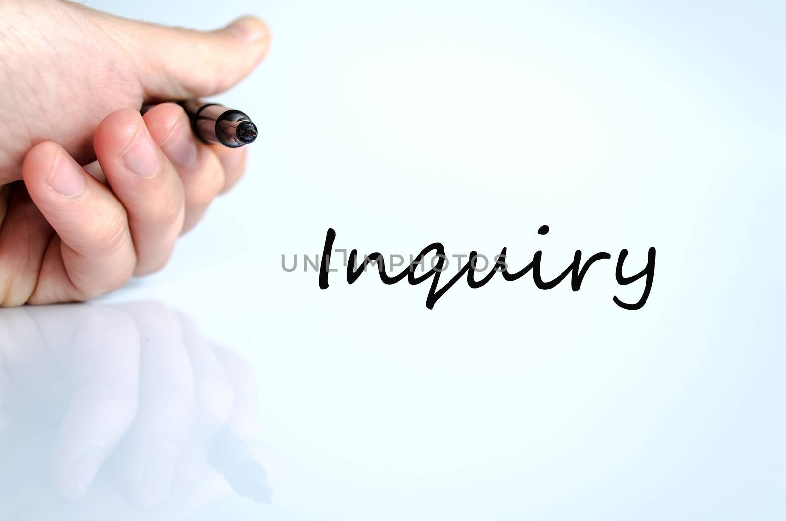 Pen in the hand isolated over white background Inquiry concept