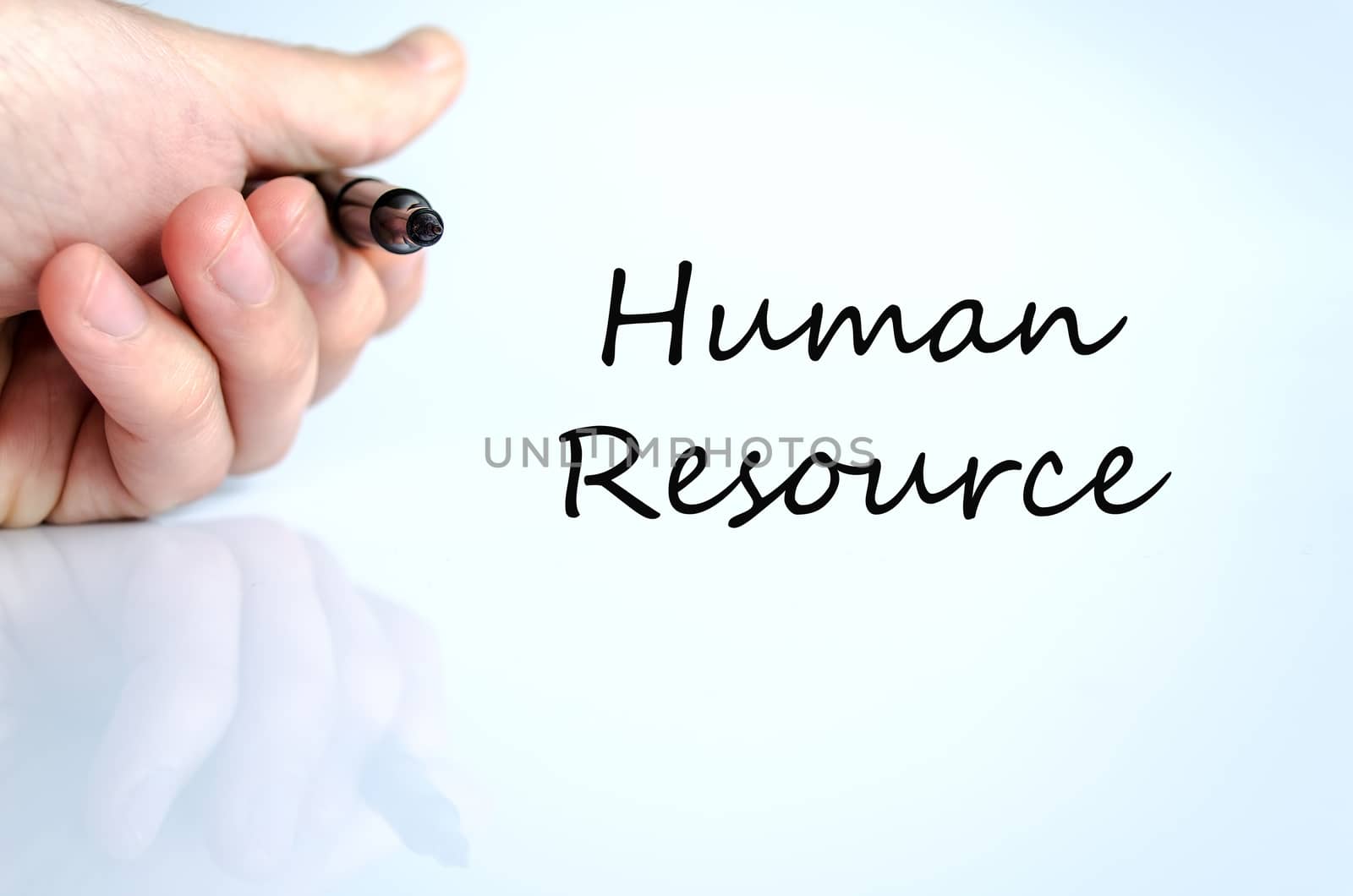 Pen in the hand isolated over white background Human resource concept