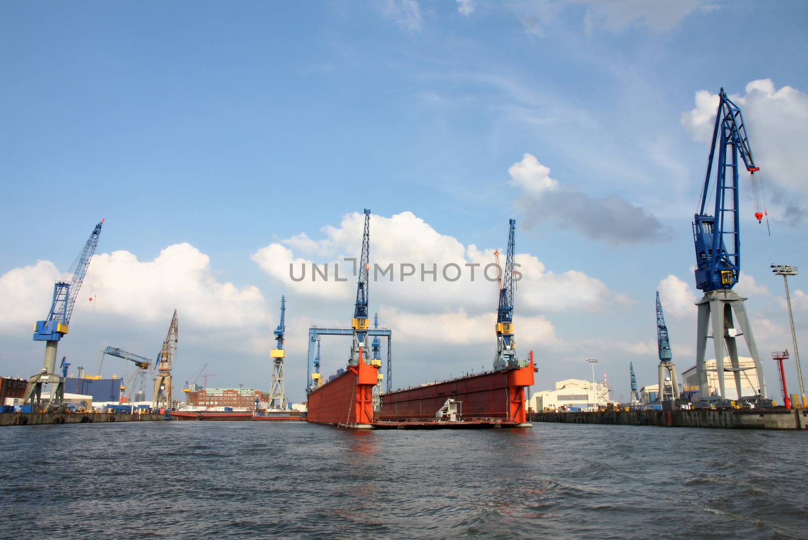 Port of Hamburg on the river Elbe, the largest port in Germany