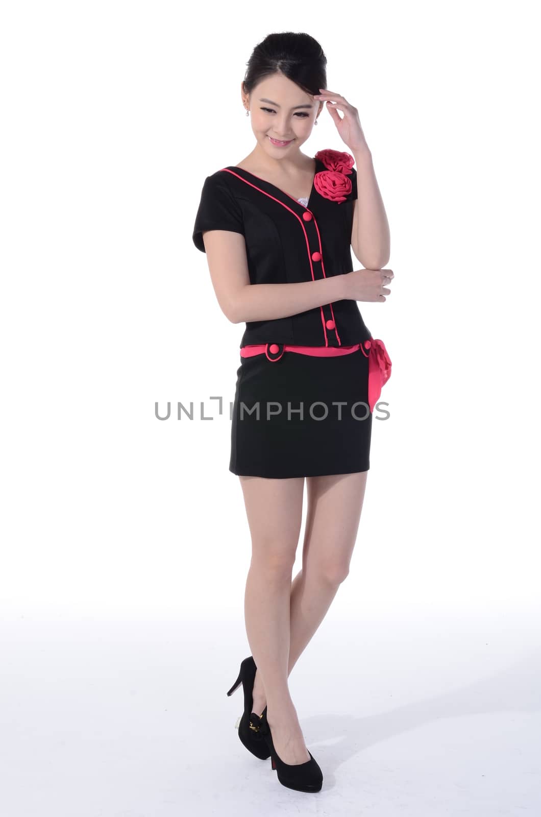 Active girl wear professional attire in front of a white background by quweichang