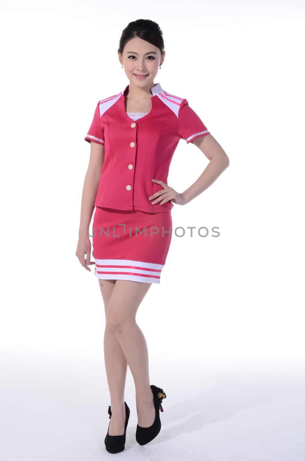 Active girl wear professional attire in front of a white background by quweichang