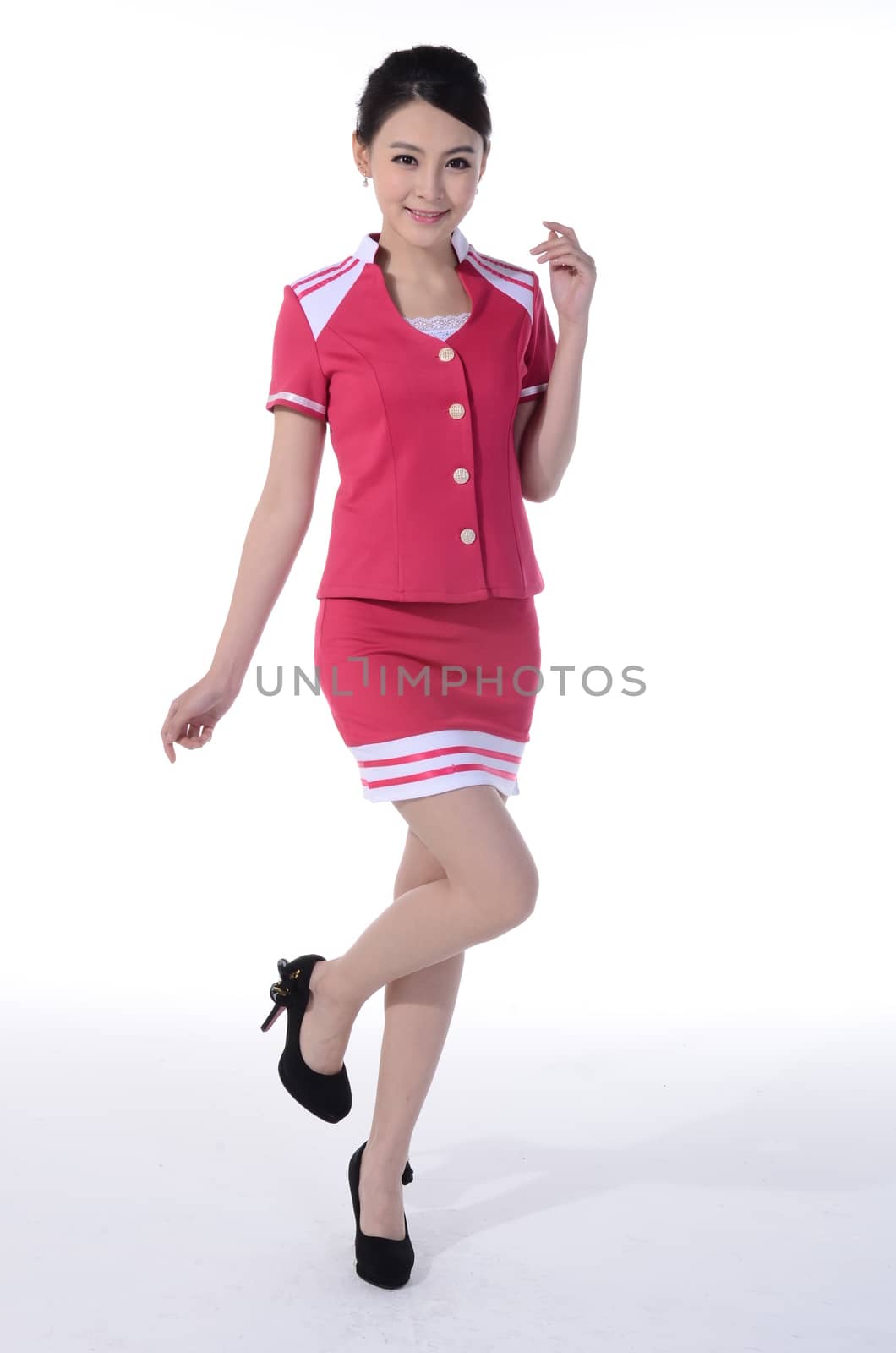 Active girl wear professional attire in front of a white background by quweichang