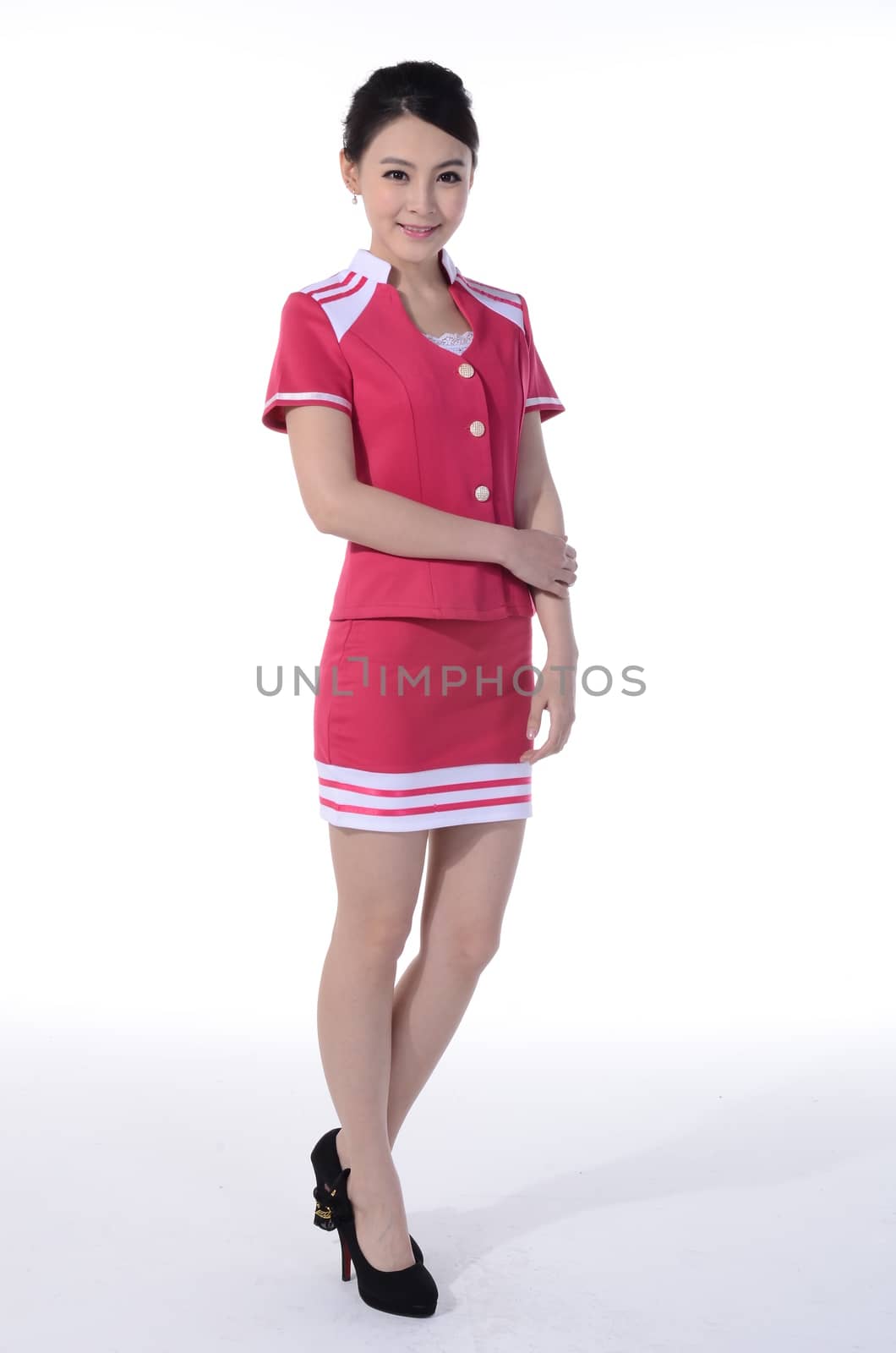 Active girl wear professional attire in front of a white background by quweichang