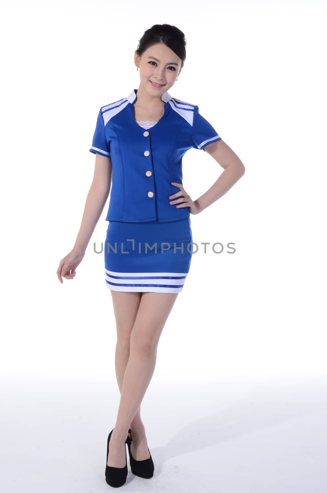 Active girl wear professional attire in front of a white background by quweichang