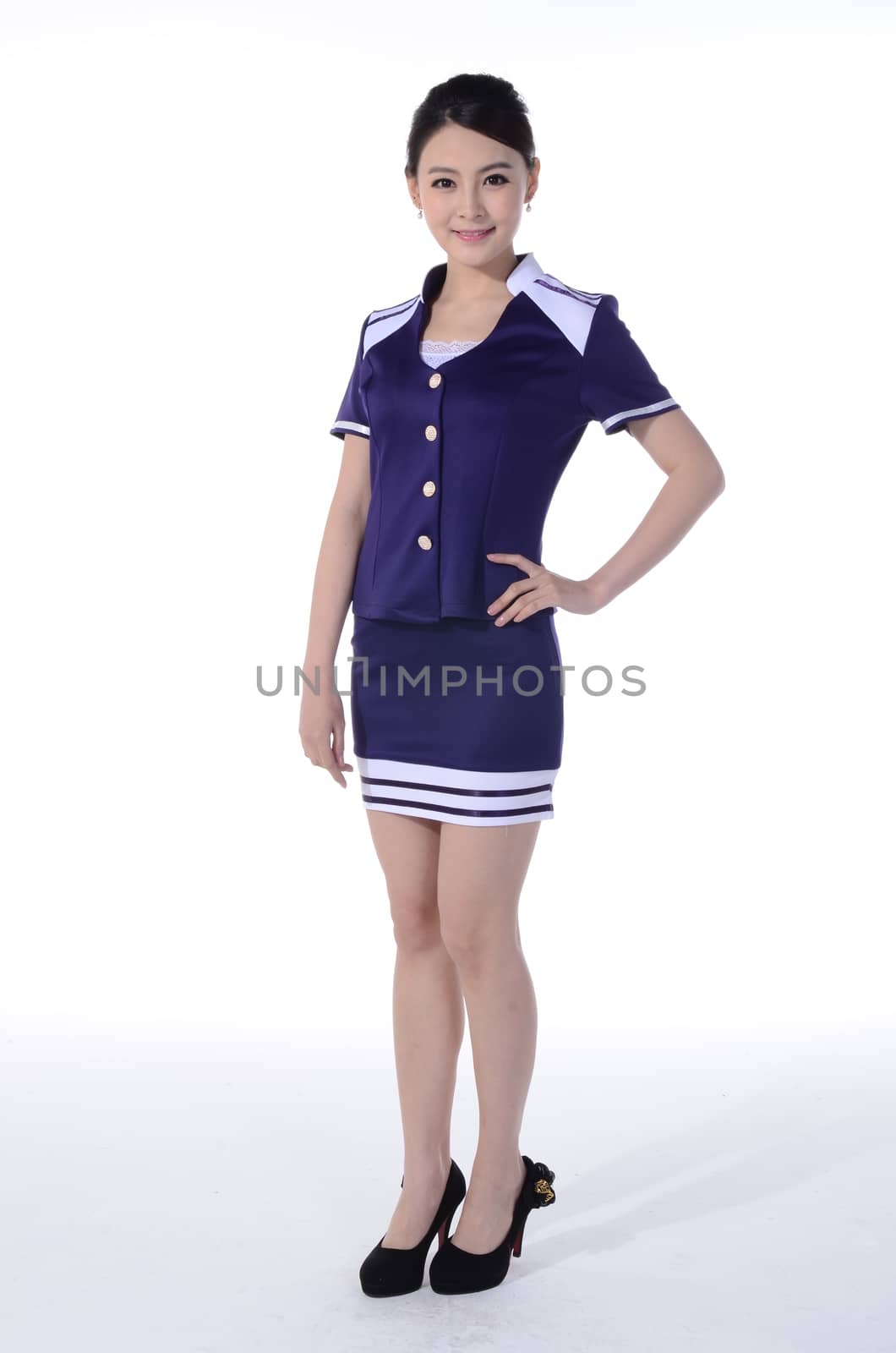 Active girl wear professional attire in front of a white background by quweichang