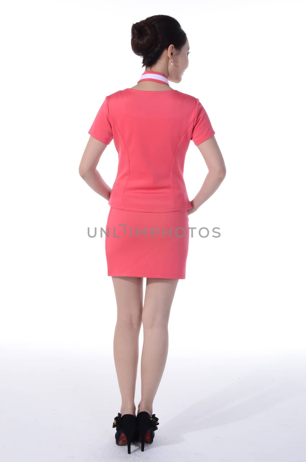 Active girl wear professional attire in front of a white background by quweichang