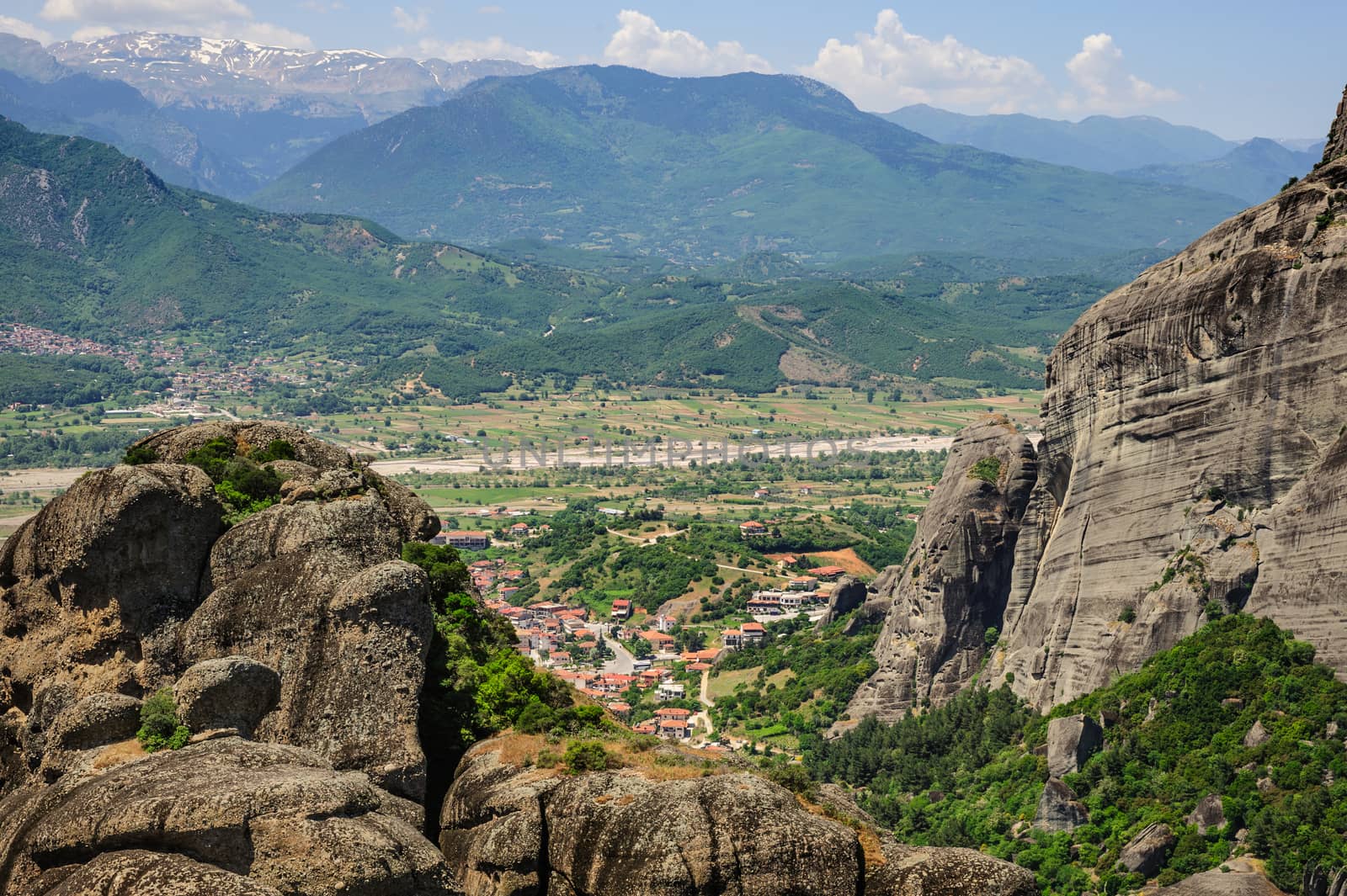 Kalabaka town bird view from the Meteora rocks, Greece