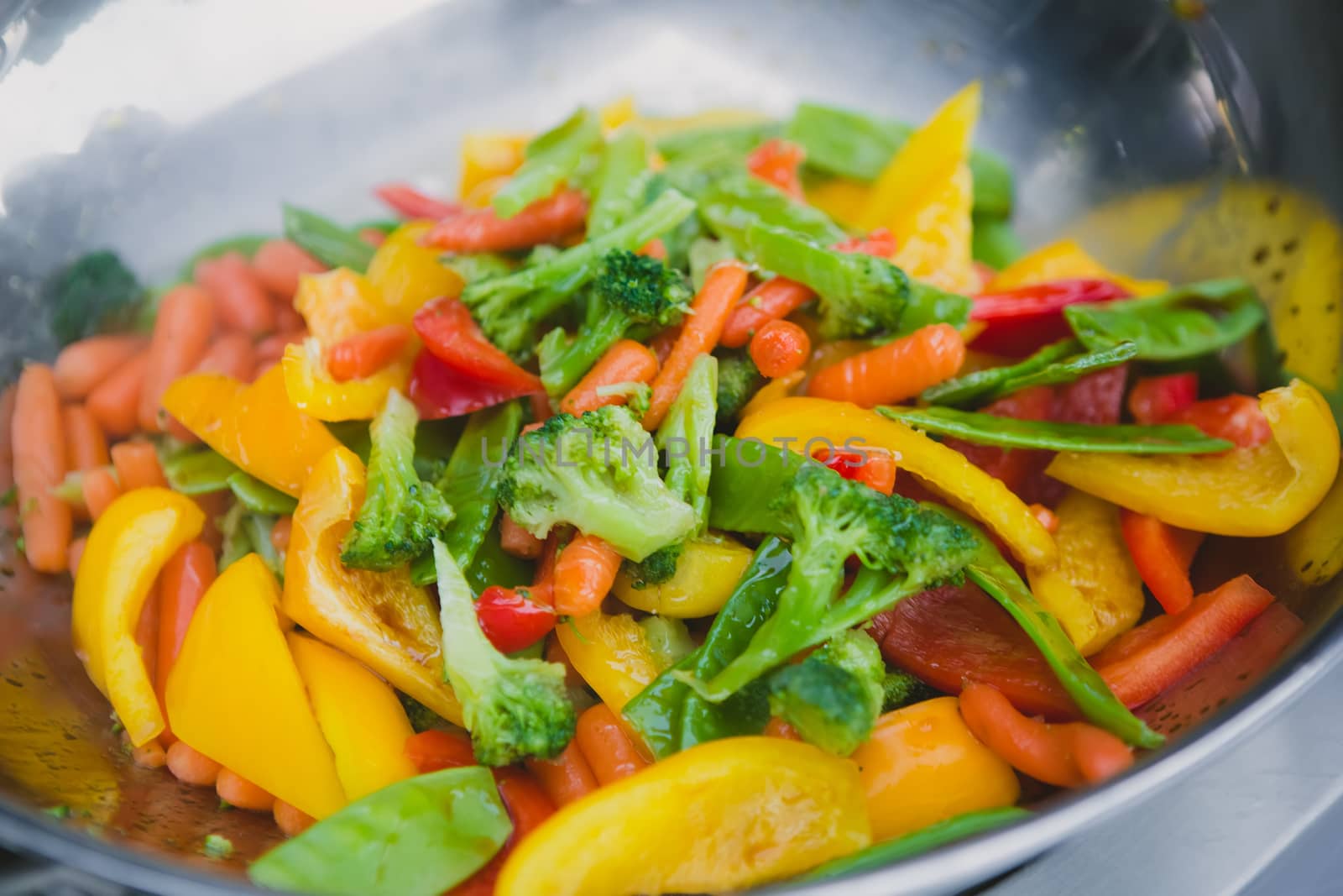 Stir fry vegetables as a background. Shallow dof