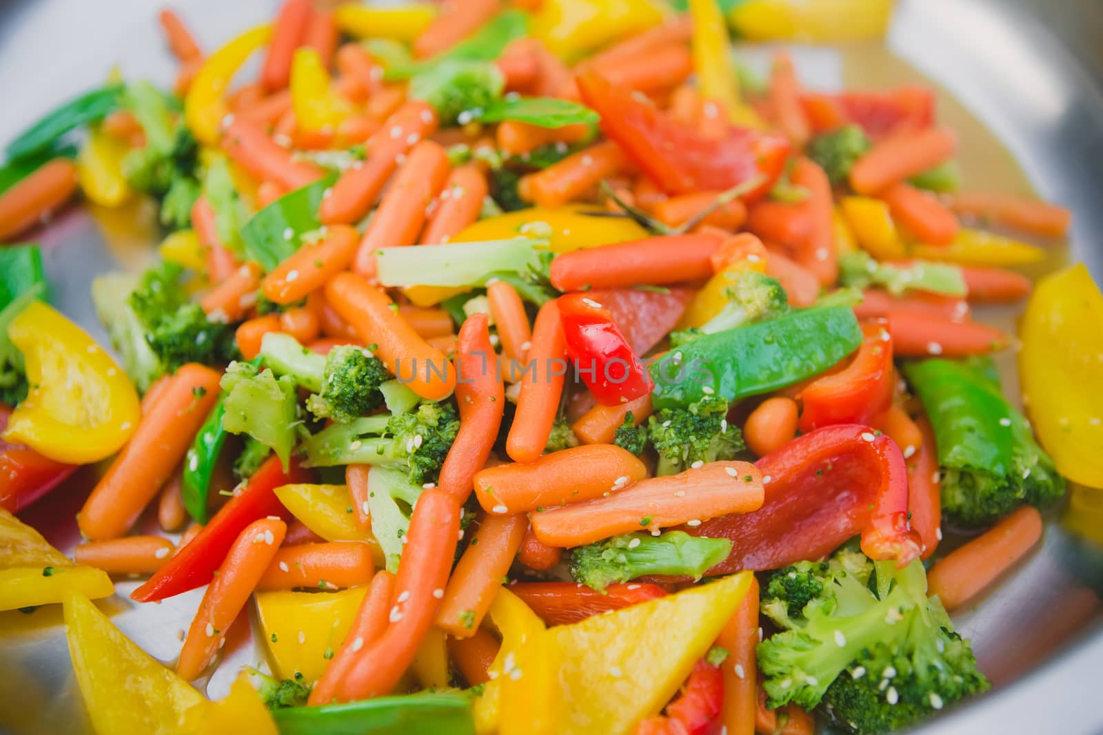 Stir fry vegetables as a background. Shallow dof