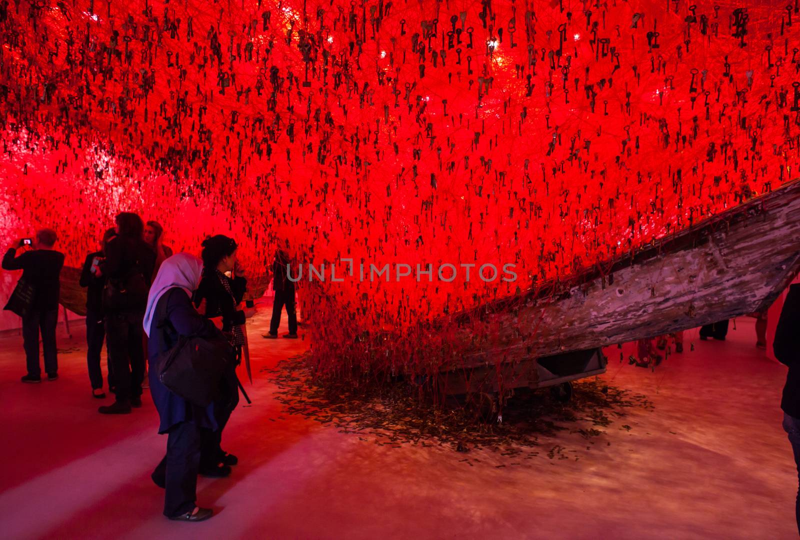 VENICE, ITALY - MAY 06: "The Key in the Hand" installation by Chiharu Shiota in the Japan National Pavilion at the 56 th Art exhibition of Venice biennale on May 06, 2015