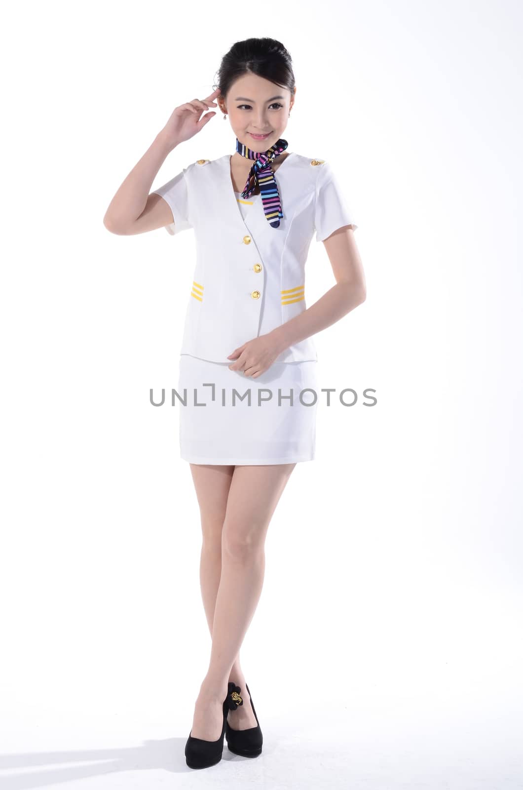Active girl wear professional attire in front of a white background by quweichang