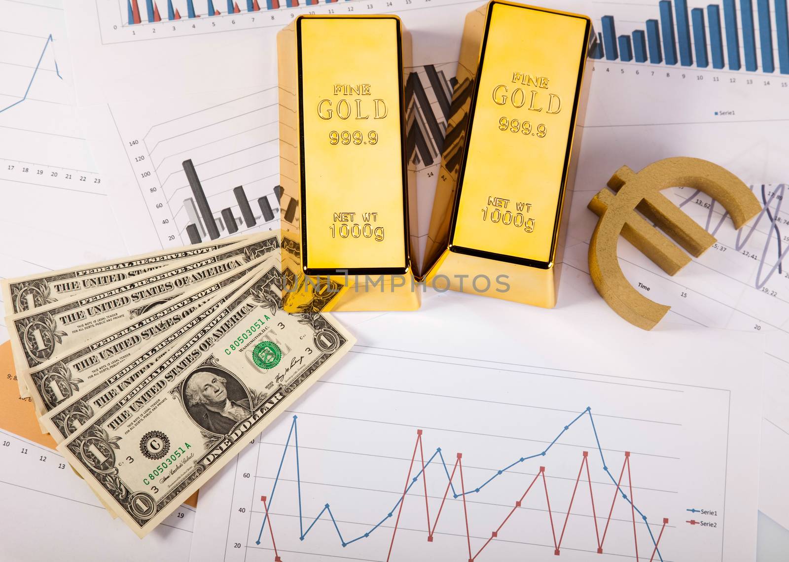 Gold and money, ambient financial concept