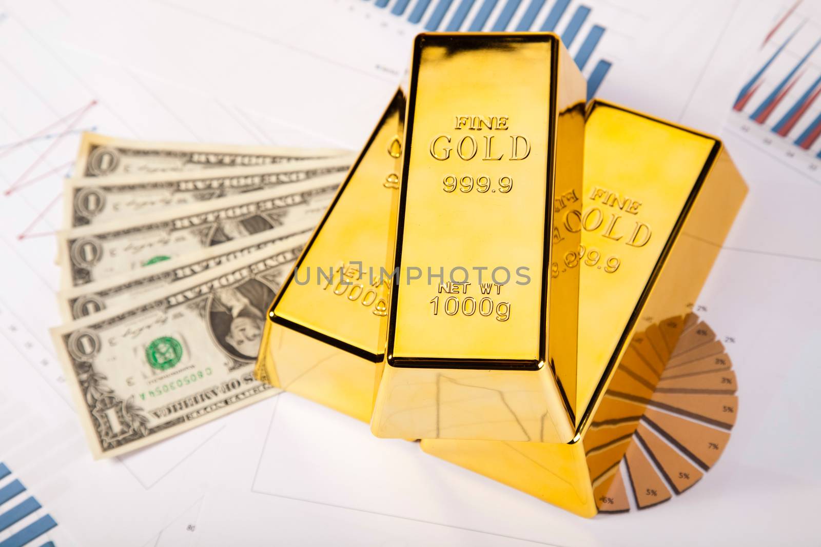 Stack of gold bars, ambient financial concept