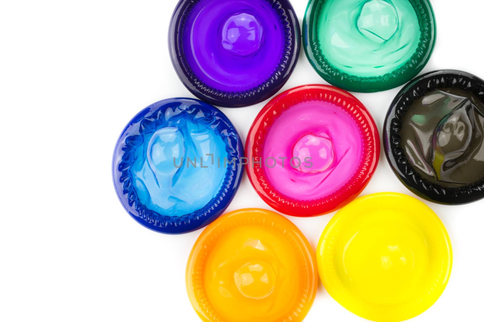 colorful condom on white background