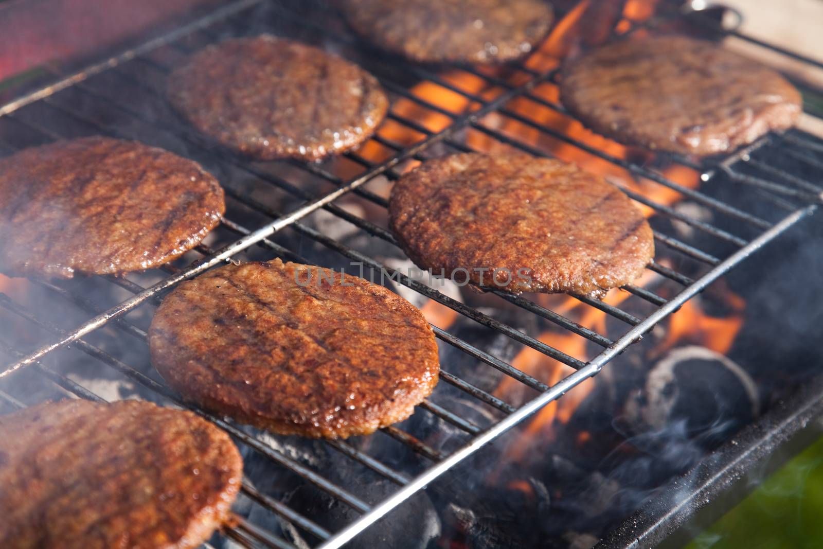 Grilling meat in flames, tasty dinner