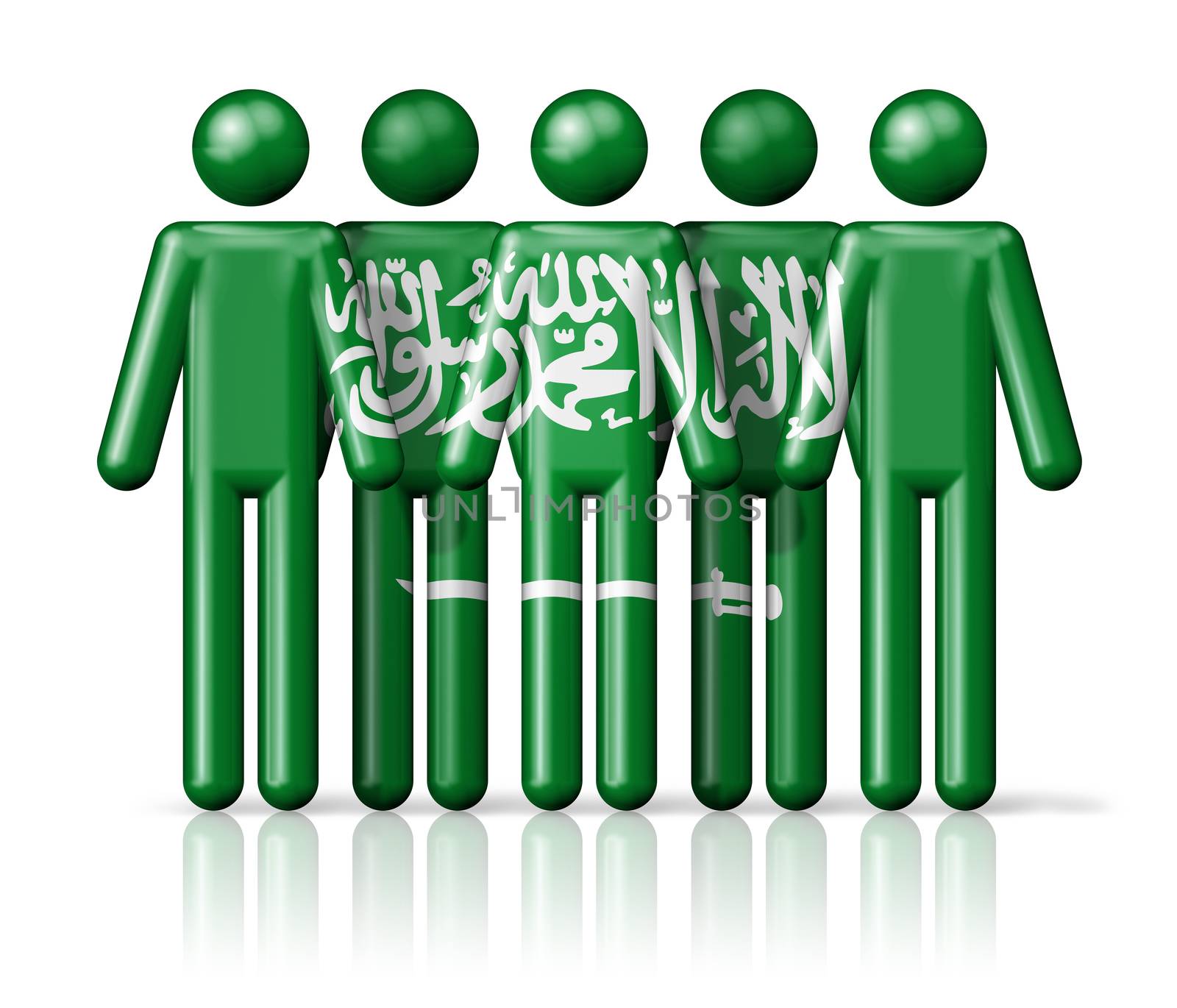 Flag of Saudi Arabia on stick figure - national and social community symbol 3D icon
