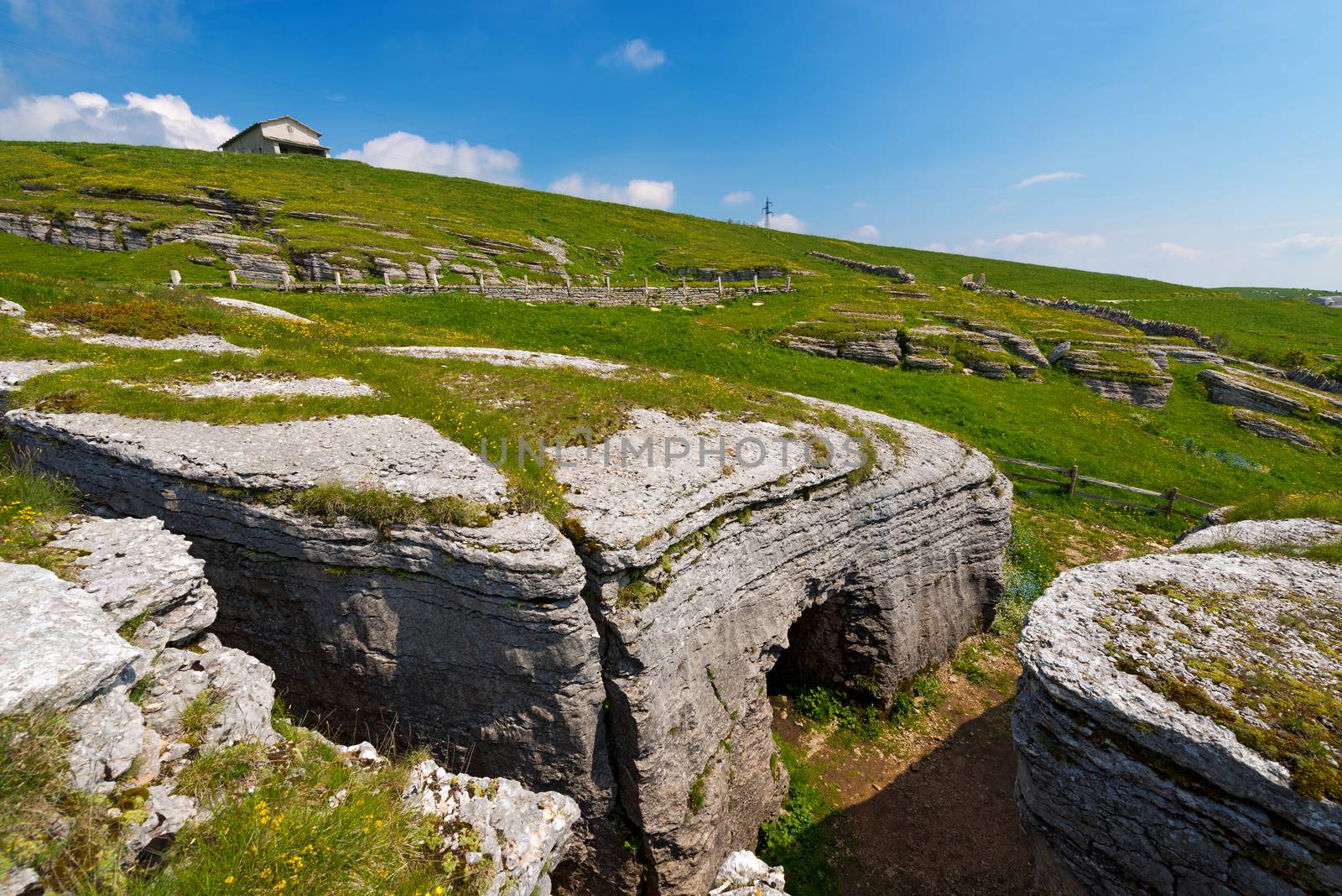 Ancient trenches of World war one in the Regional Natural Park of Lessinia, Veneto, Verona, Italy 