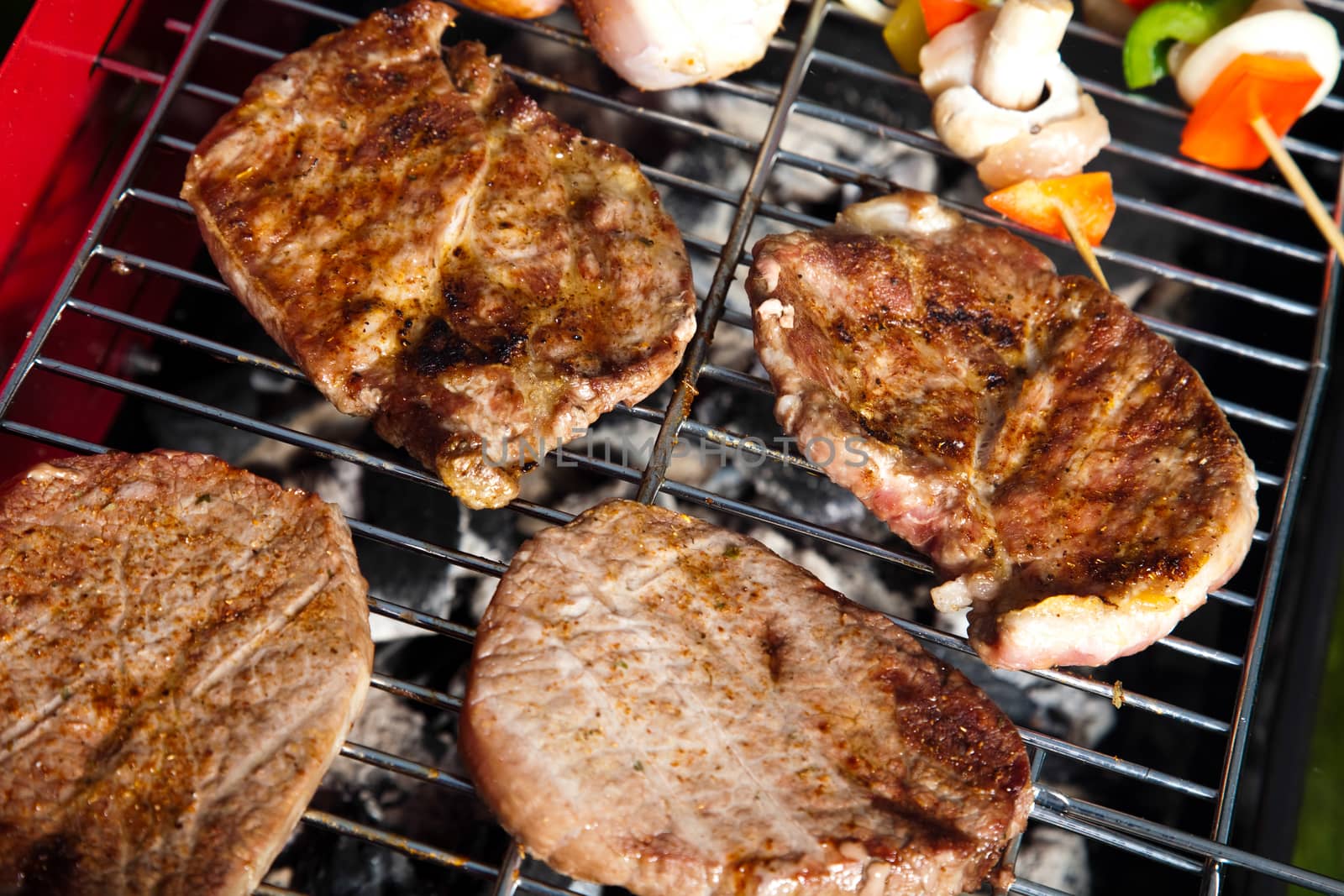 Steak, Grilling at summer weekend, bright colorful vivid theme