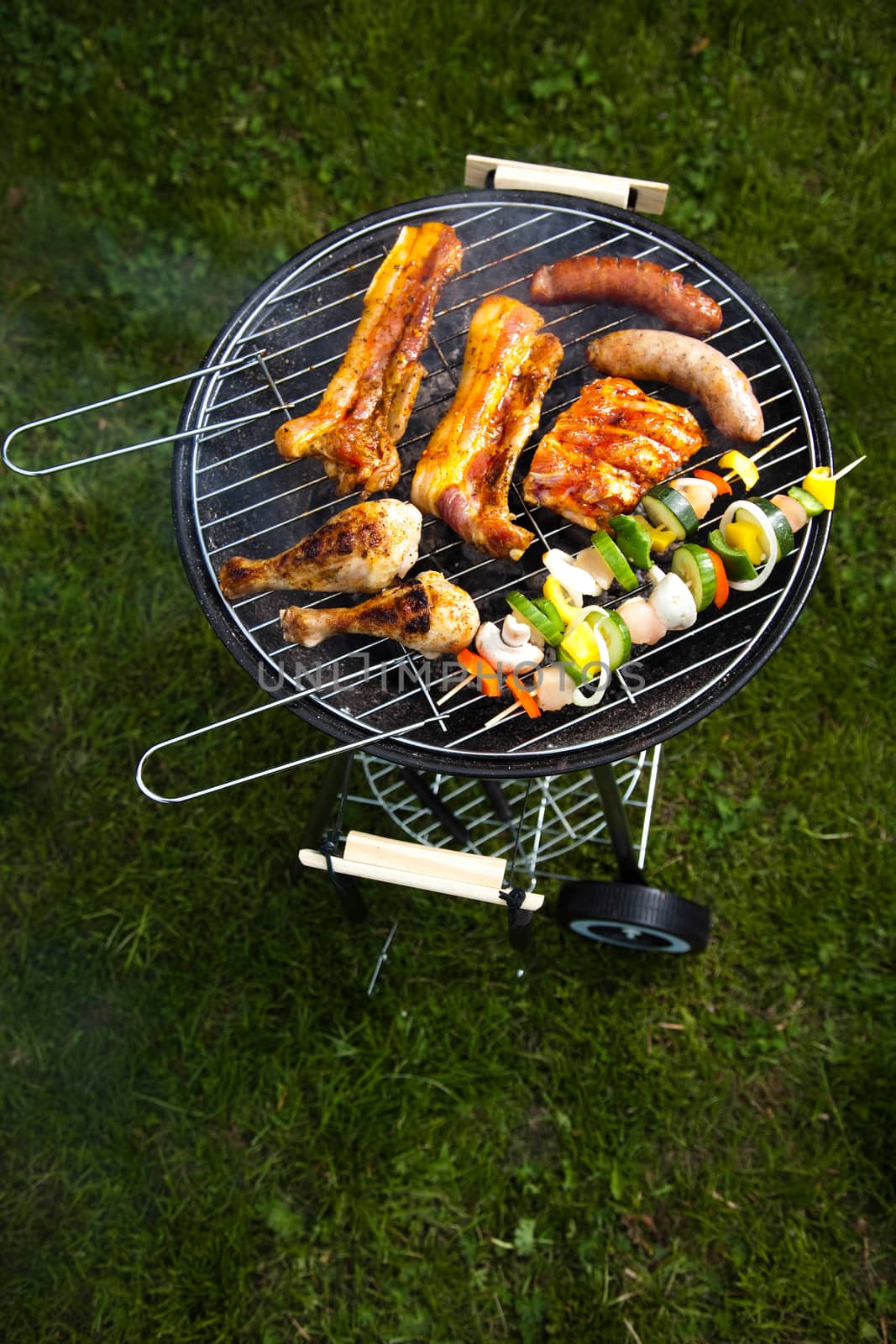 Grilling at summer weekend, bright colorful vivid theme