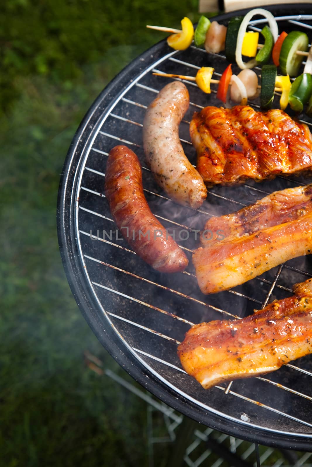 Grilling at summer weekend, bright colorful vivid theme