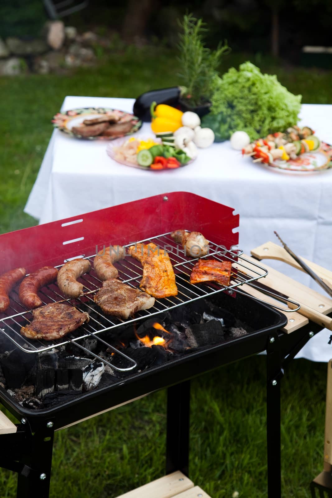 Grilling at summer weekend, bright colorful vivid theme