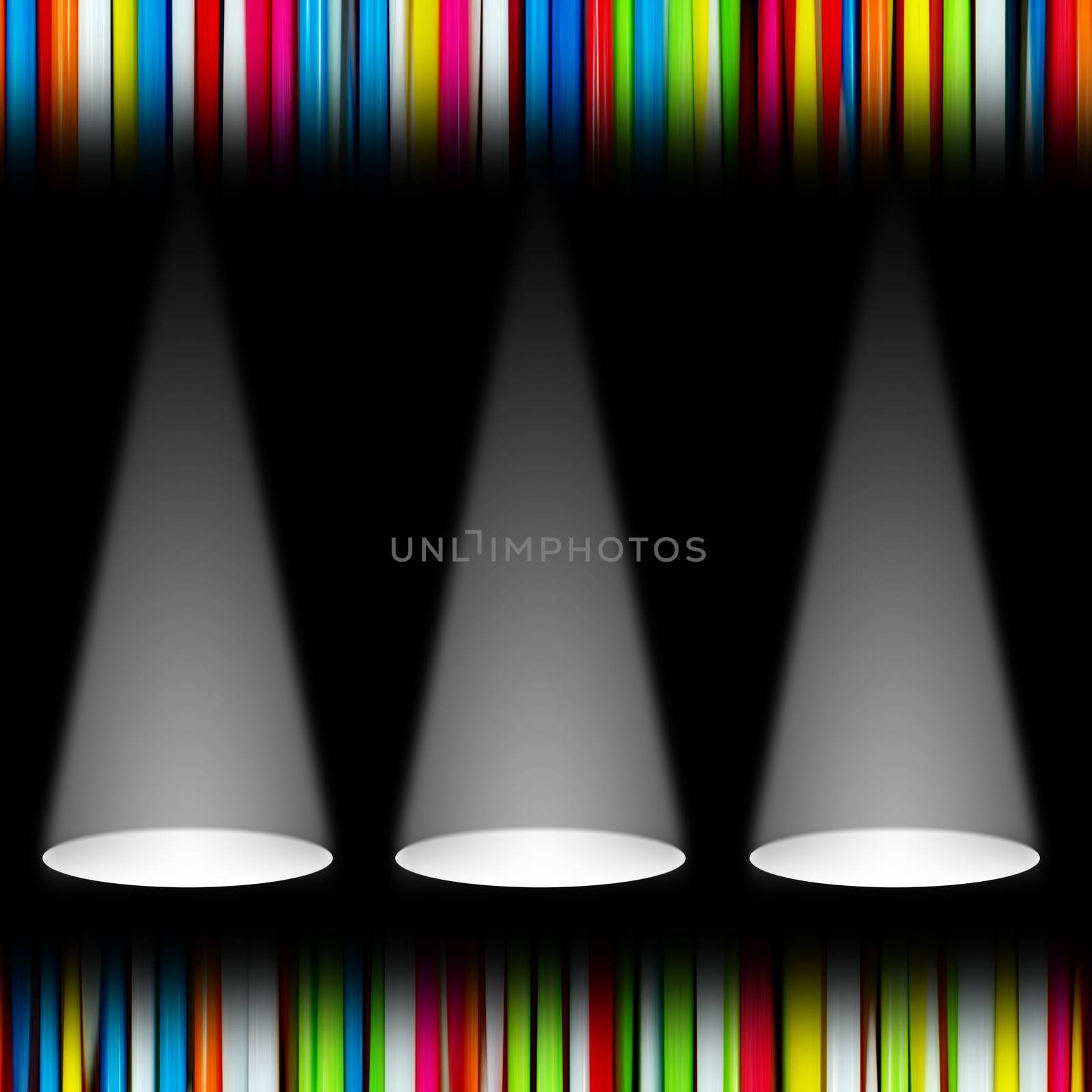 White light sources on black stage for presentation concept