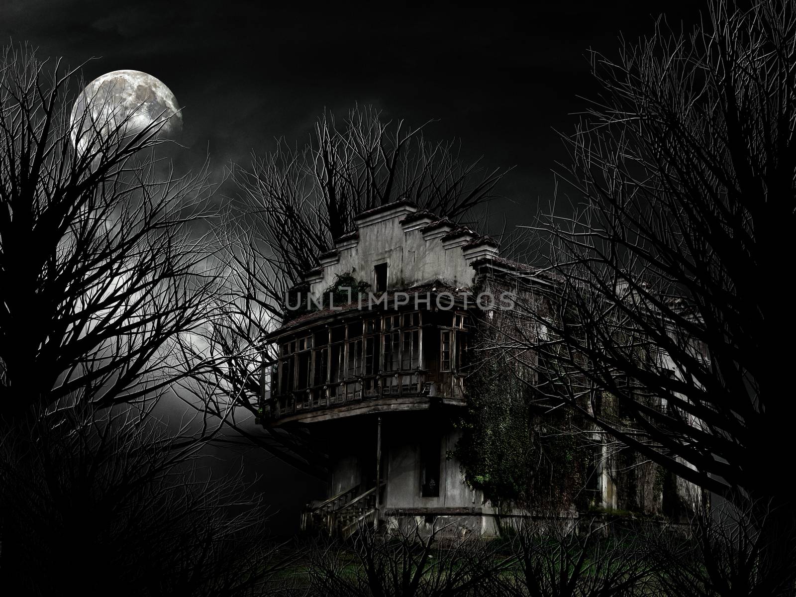 ghost house in night scene