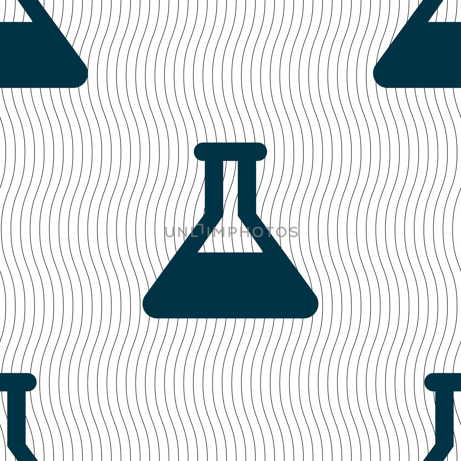 Conical Flask icon sign. Seamless pattern with geometric texture. Vector illustration