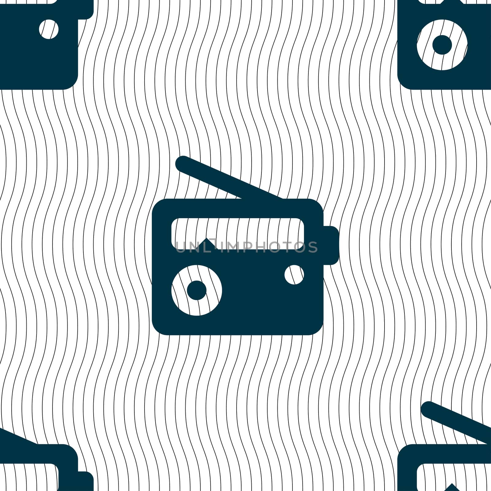 Retro Radio icon sign. Seamless pattern with geometric texture. Vector by serhii_lohvyniuk