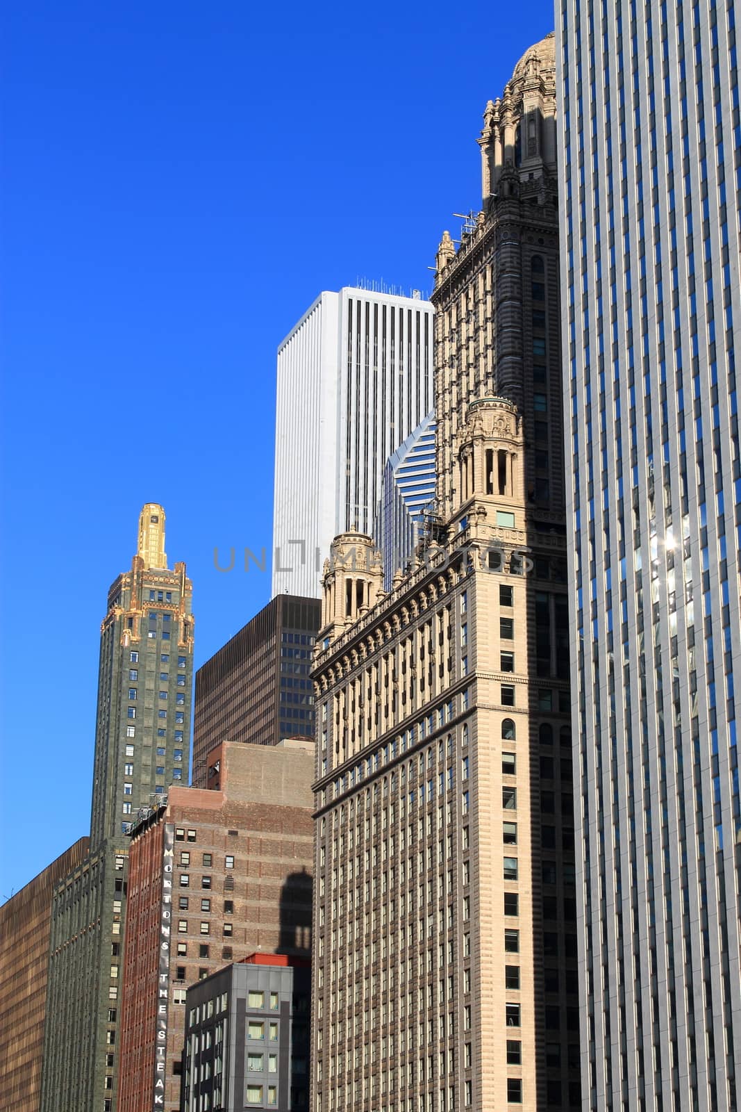 Classic skyscrapers near the Chicago River.