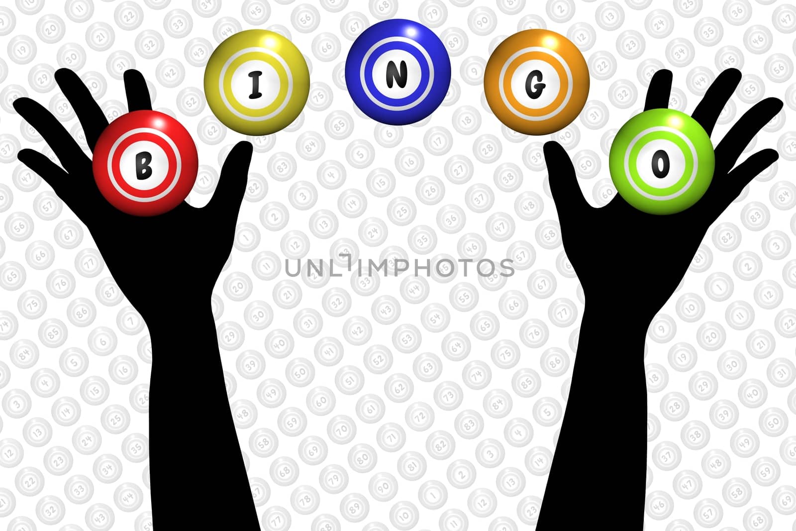 Illustration of a pair of hands and bingo balls