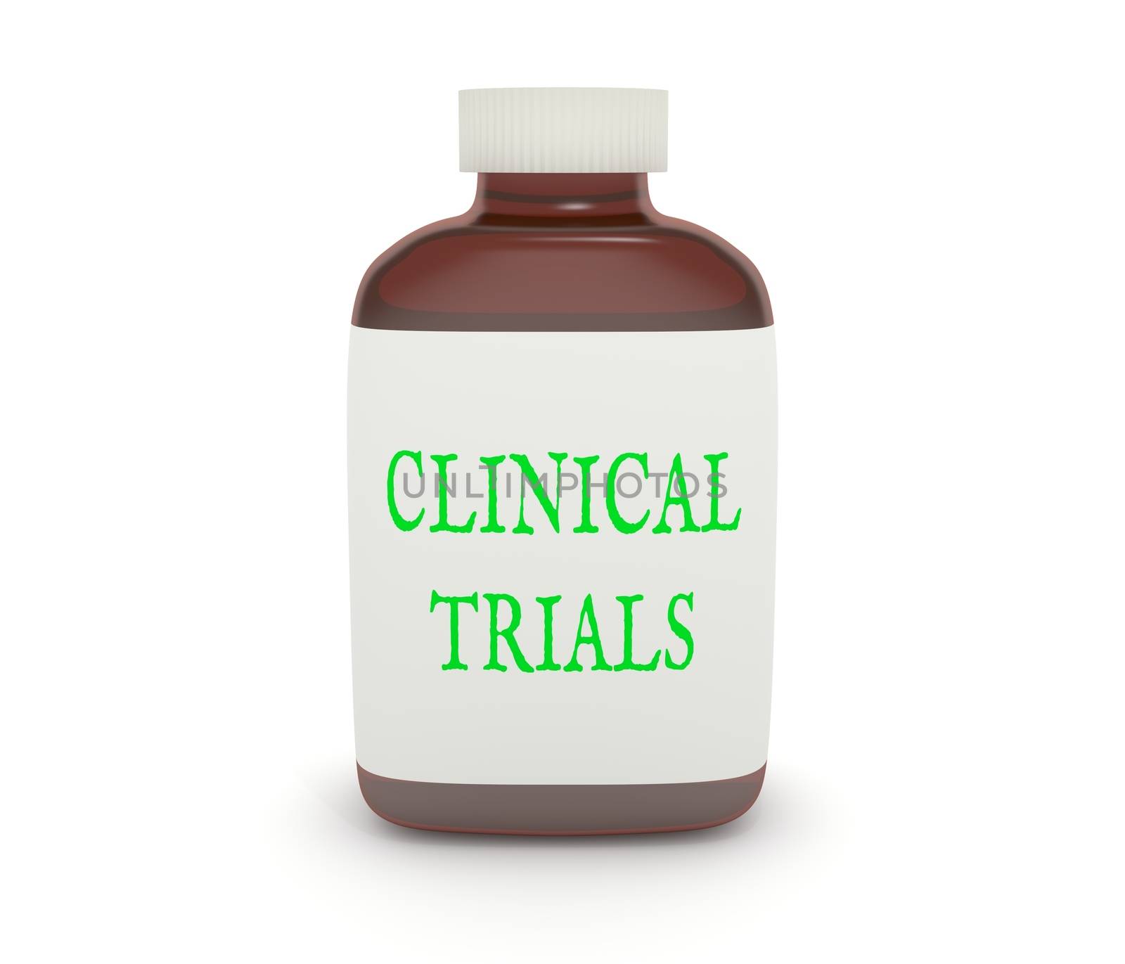 Illustration of a medicine bottle with the words "Clinical Trials" on the label