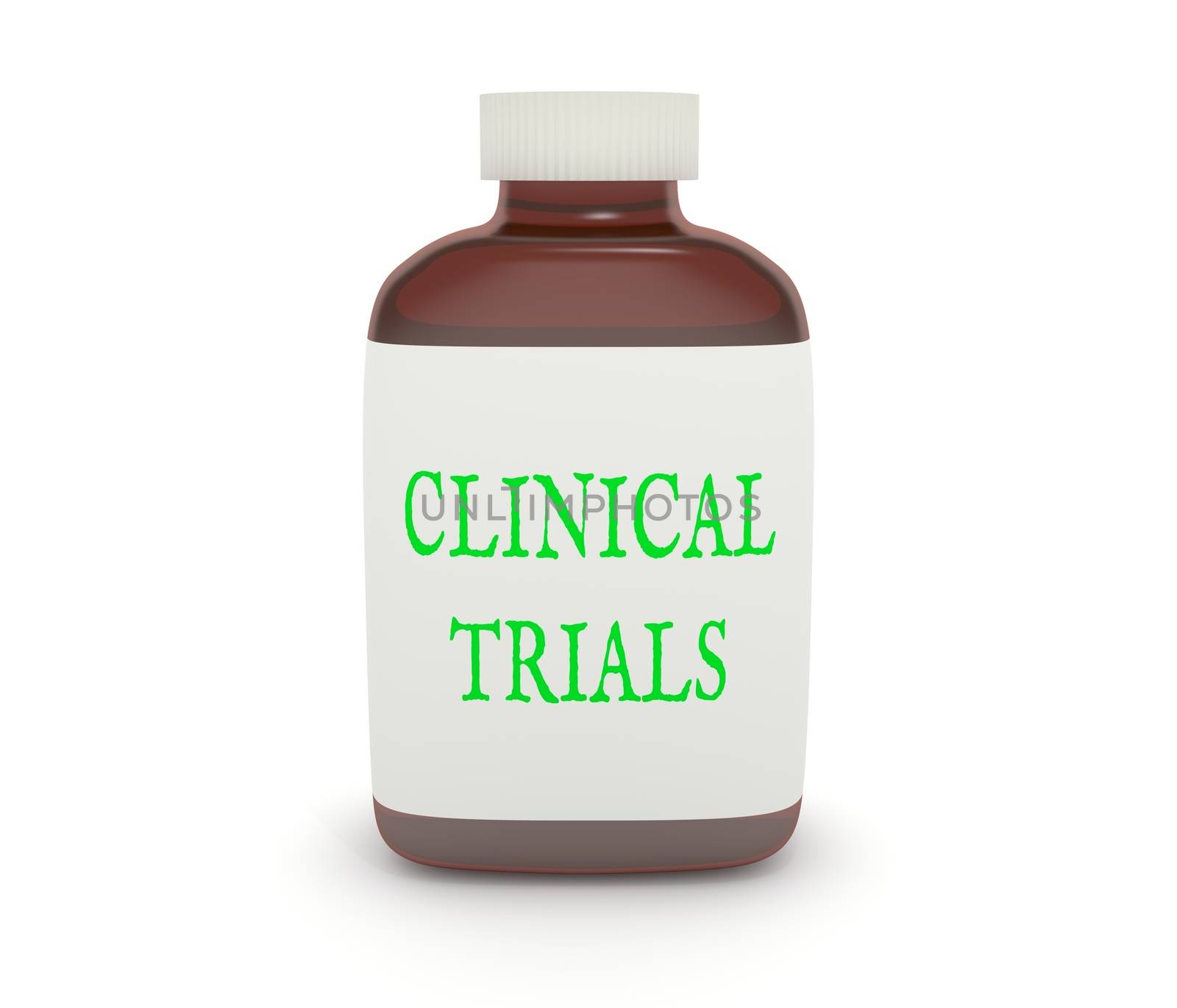 Illustration of a medicine bottle with the words "Clinical Trials" on the label