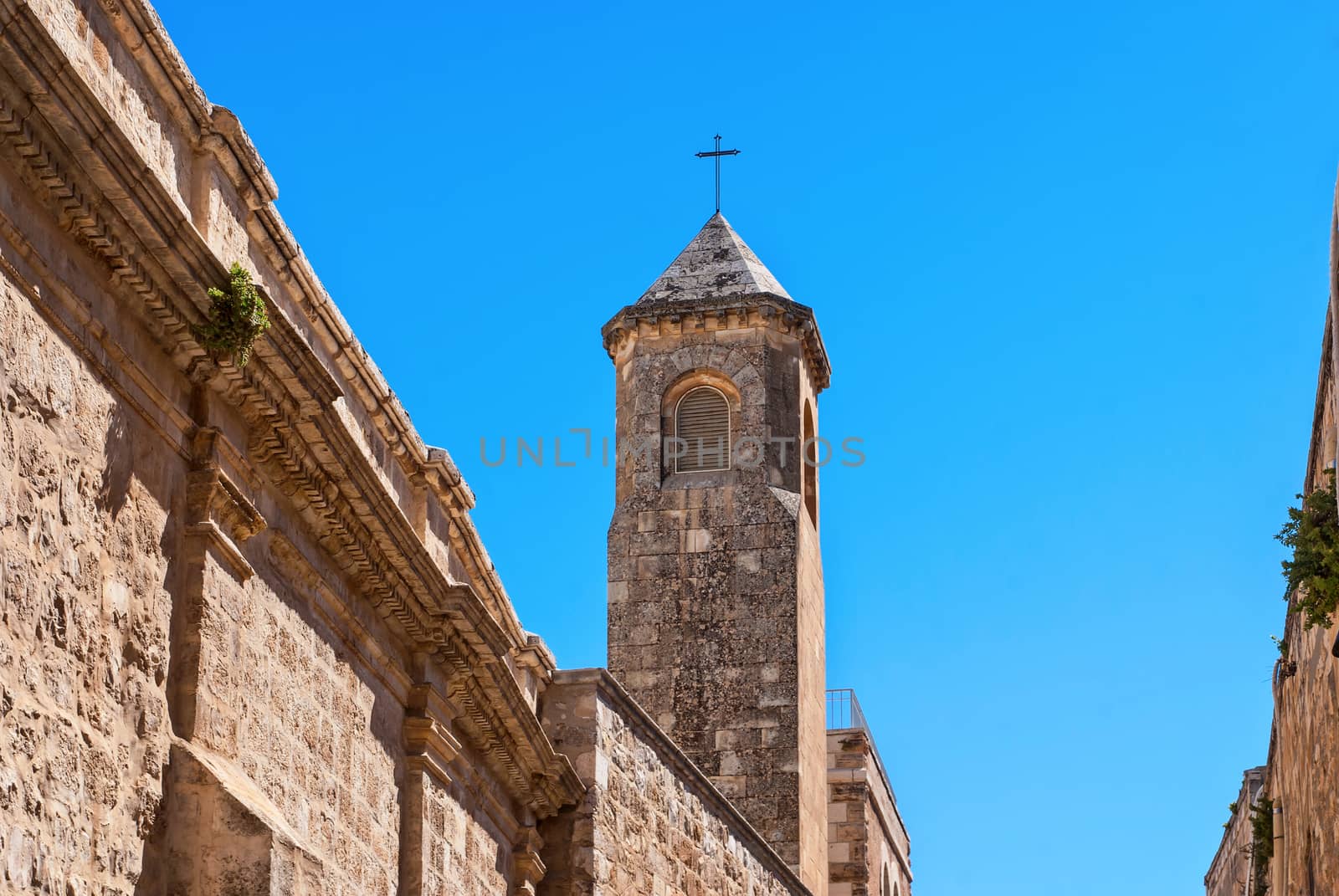 Church of the Flagellation Tower, Station II on Via Dolorosa, Jerusalem Old City. Taken in Way of The Cross.