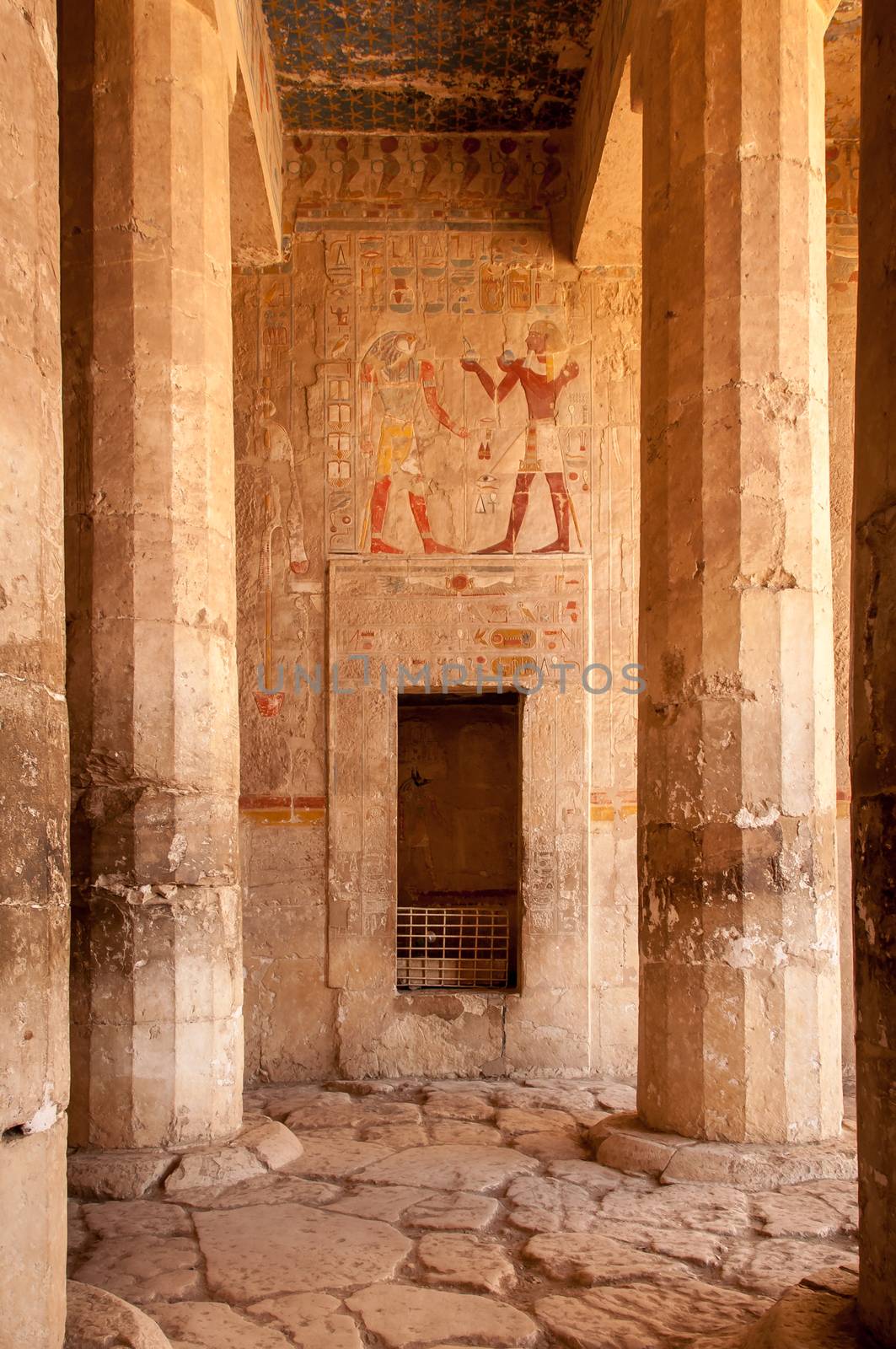 Hieroglyph walls and stone pillars in Queen Hatshepsut temple, E by martinm303