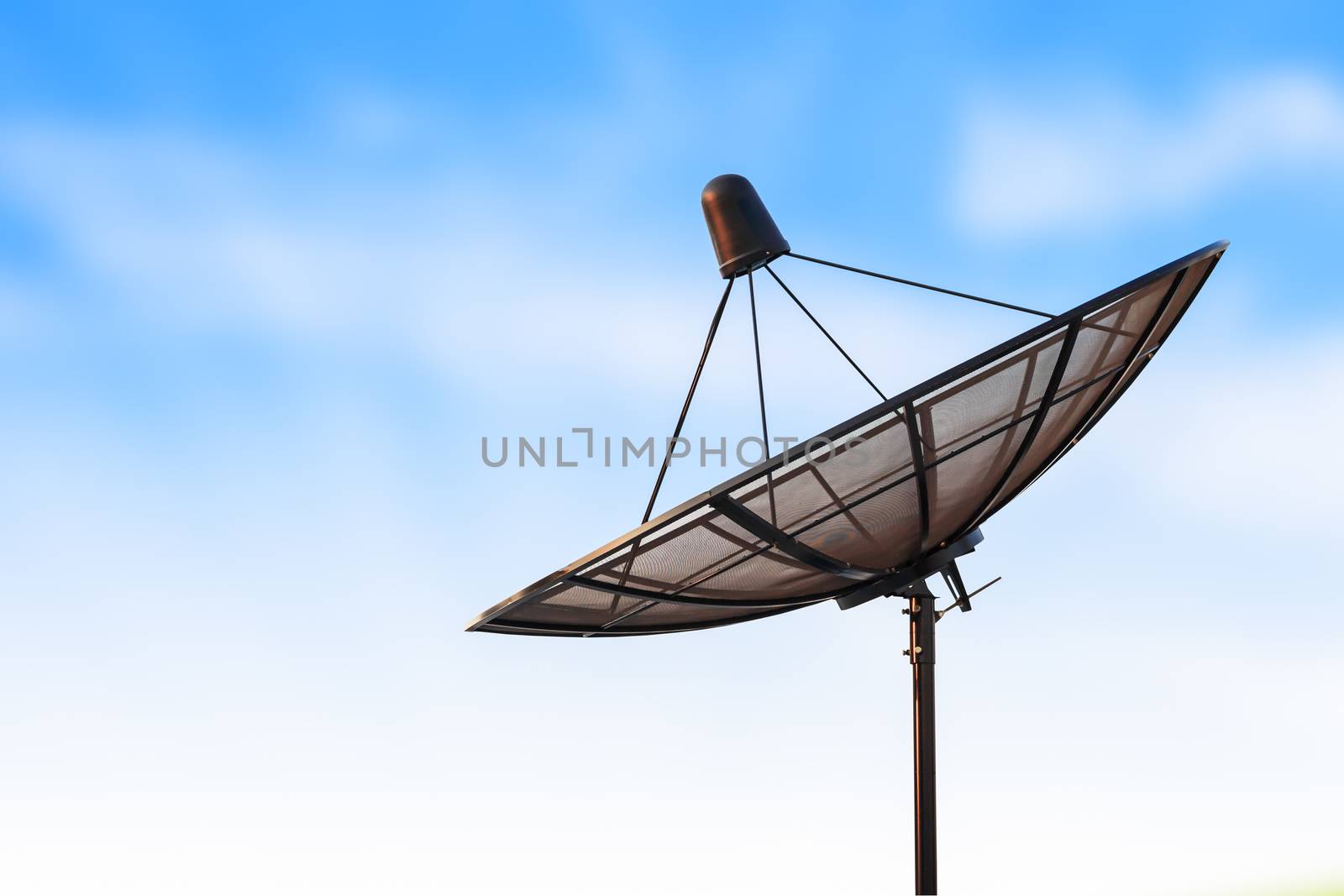 satellite dish antenna radar and blue sky background by FrameAngel