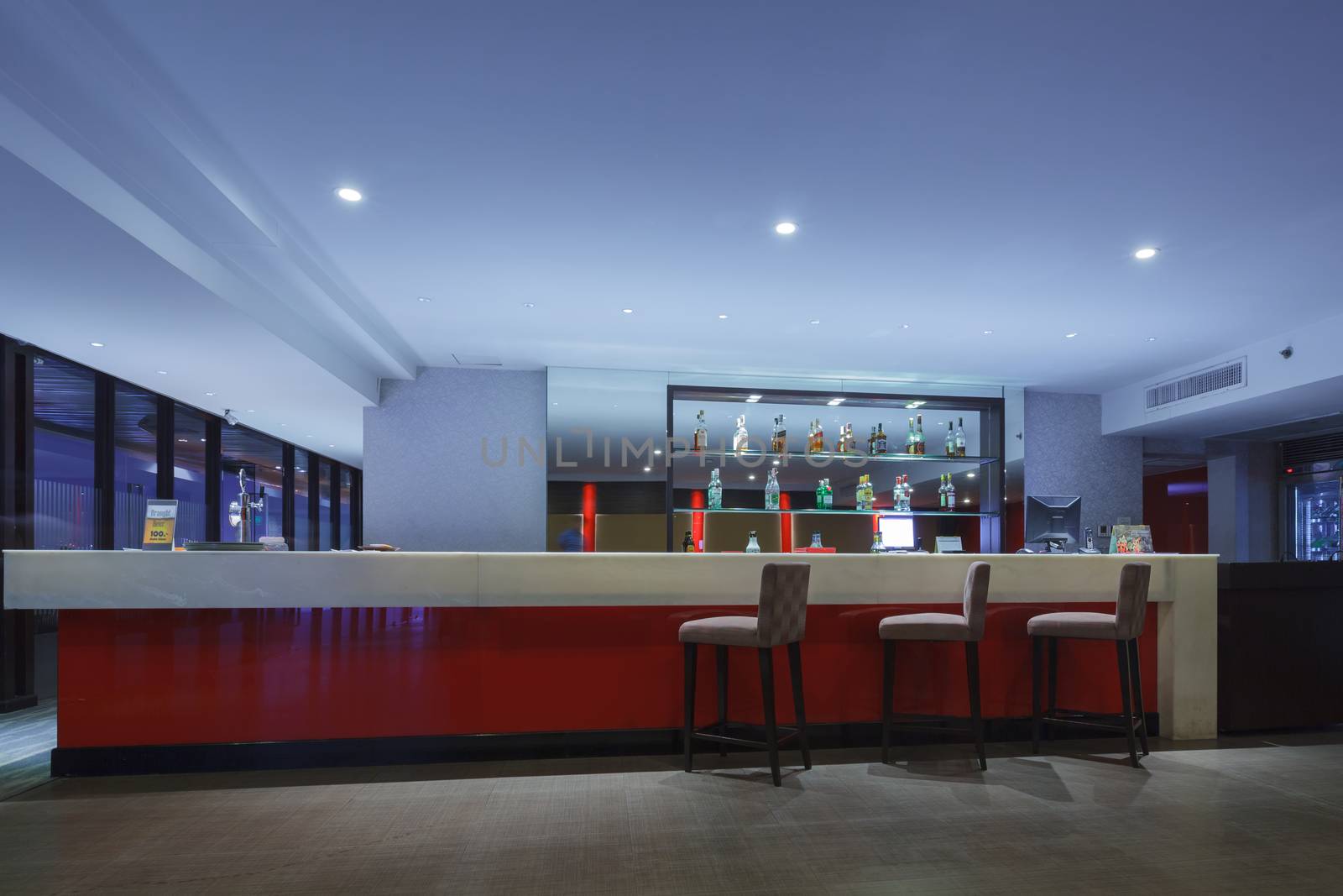 THAILAND - MAY 4: Business counter bar and chair for customer relaxing at Attica sky lounge Eastin Hotel on May 04, 2015 in Bangkok, Thailand